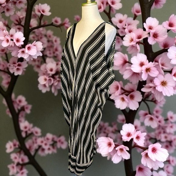 NWT Uma and Leopold Black, Tan & White Striped Sleeveless V-Neck Caftan Dress M - Picture 4 of 12